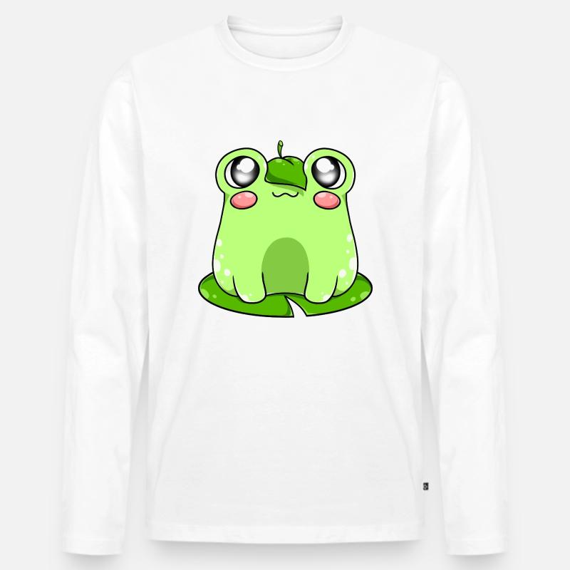 Froschmit Blatt - Männer Premium Bio Langarmshirt - Weiß