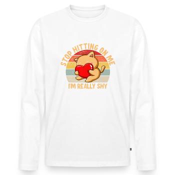 Arrêtez de me draguer, je suis timide - T-shirt manches longues Premium bio Homme - blanc - Devant - Nico (187cm)