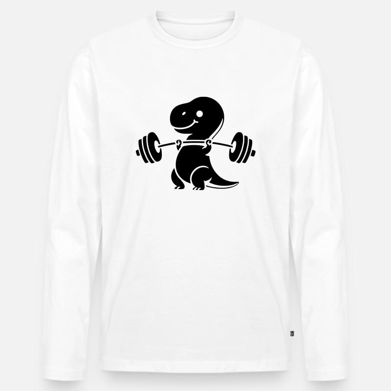 T-Rex mit Hantel Workout - Männer Premium Bio Langarmshirt - Weiß