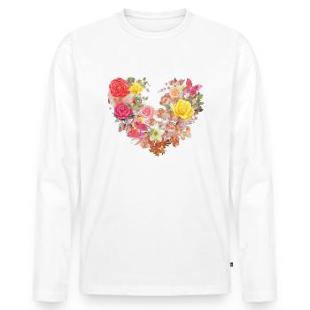 Ffleurs,Coeur,Cœur de fleur,Fleurs,Fleurs,Rouge - T-shirt manches longues Premium bio Homme - blanc - Devant - Nico (187cm)