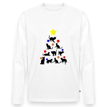 Chat de noël - T-shirt manches longues Premium bio Homme - blanc - Devant - Nico (187cm)
