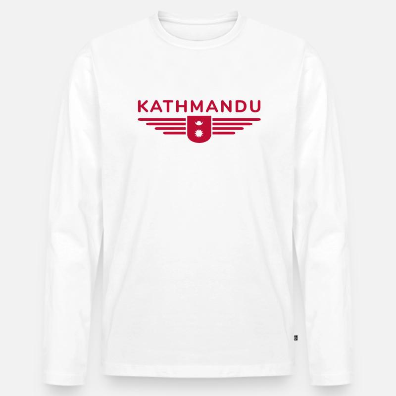 Kathmandu Design – Nepals Herz - Männer Premium Bio Langarmshirt - Weiß