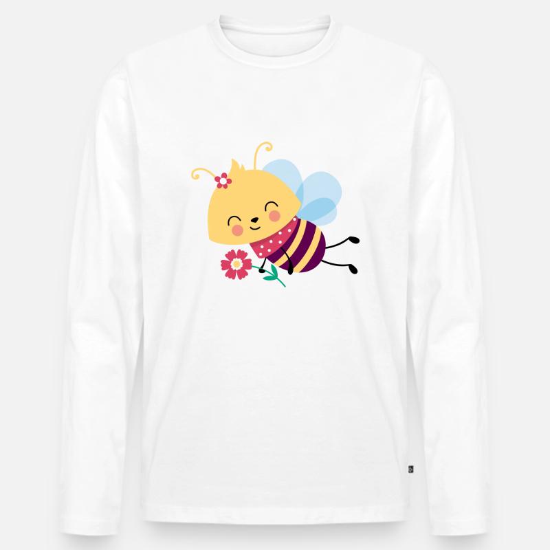 Biene mit Blume - Männer Premium Bio Langarmshirt - Weiß