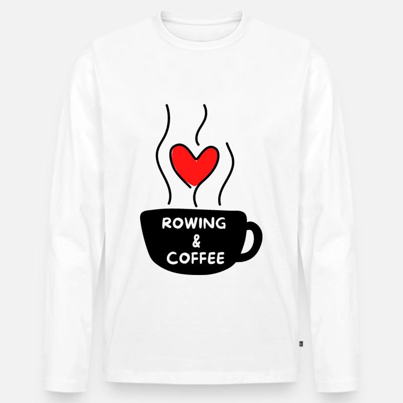 Rudern und Kaffee - Männer Premium Bio Langarmshirt - Weiß
