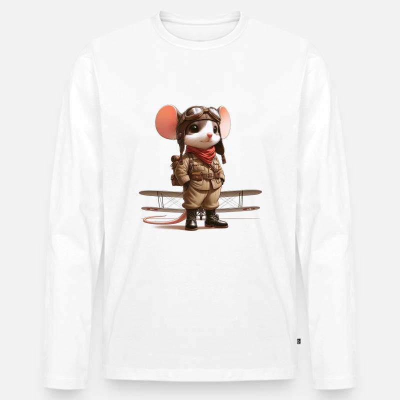 Cute Mouse Pilot - Männer Premium Bio Langarmshirt - Weiß