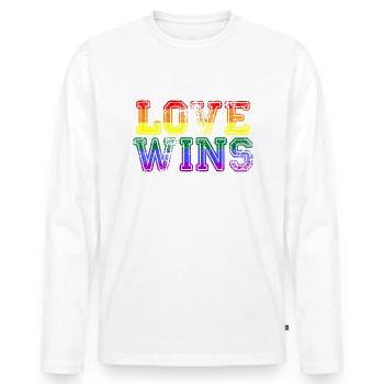 Love Wins LGBTQ Gay Pride Toleranz Regenbogen - Männer Premium Bio Langarmshirt - Weiß - Vorne - Nico (187cm)