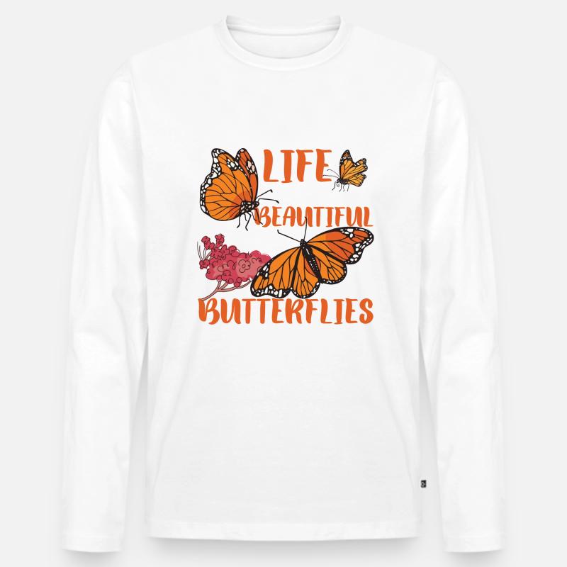 Schmetterling Monarch Geschenk - Männer Premium Bio Langarmshirt - Weiß