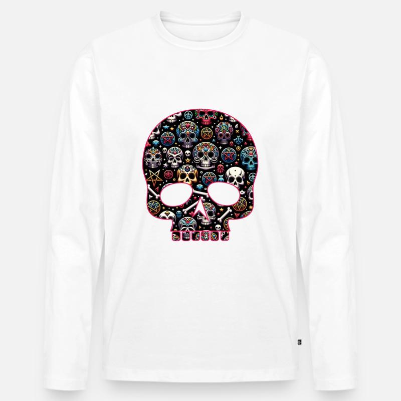 Buntes dekoratives Skullmuster - Männer Premium Bio Langarmshirt - Weiß