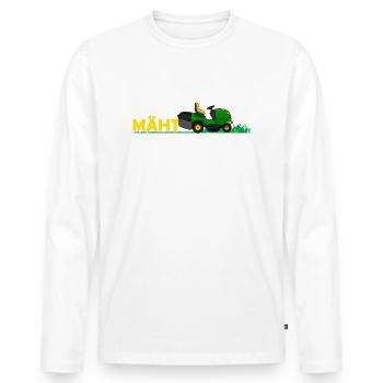Mäht in Germany Sitz Rasenmäher Hobbygärtner - Männer Premium Bio Langarmshirt - Weiß - Vorne - Nico (187cm)