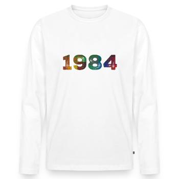 1984 Vintage - Männer Premium Bio Langarmshirt - Weiß - Vorne - Nico (187cm)