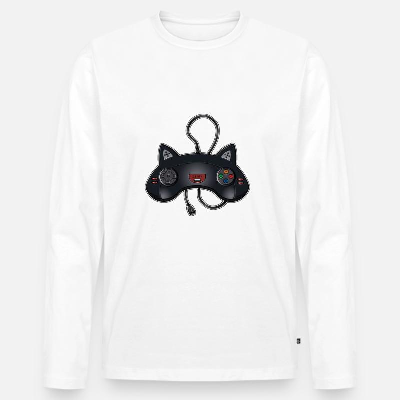 Katzen-Joystick - Männer Premium Bio Langarmshirt - Weiß
