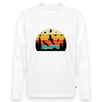 Retro Birding Sunset Vintage Bird Sunrise - T-shirt manches longues Premium bio Homme - blanc - Devant - Nico (187cm)