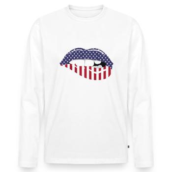 Lip Kiss USA Print - Men's Premium Organic Long Sleeve Shirt - white - Front - Nico (187cm)