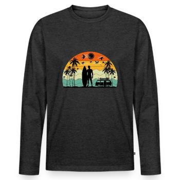surf retro sunset - T-shirt manches longues Premium bio Homme - anthracite chiné - Devant - Nico (187cm)