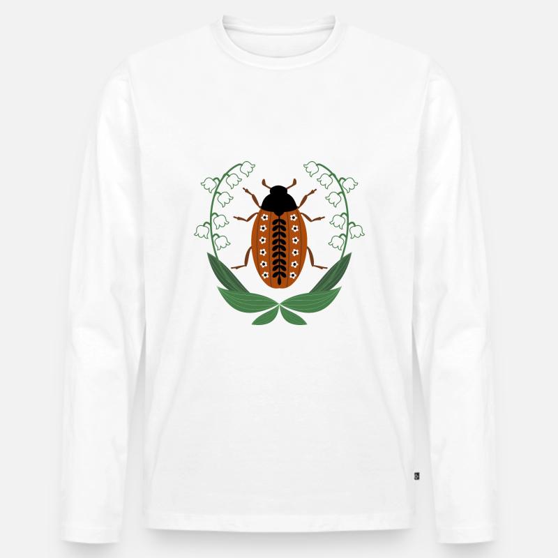 Maikäfer mit Maiglöckchen - Männer Premium Bio Langarmshirt - Weiß