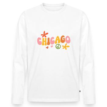 Hippie des années 70 à Chicago - T-shirt manches longues Premium bio Homme - blanc - Devant - Nico (187cm)
