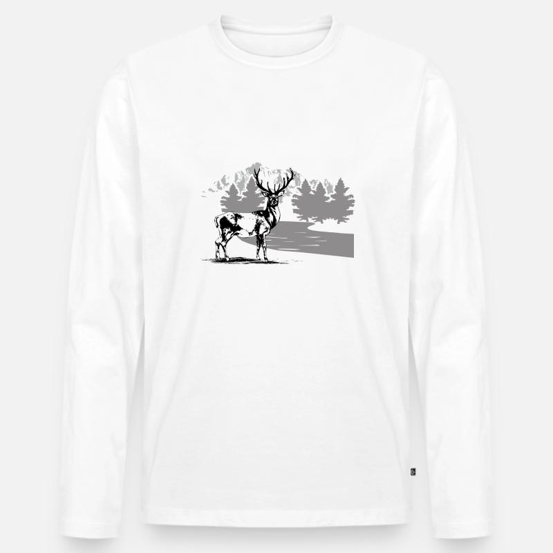 Hirsch - Männer Premium Bio Langarmshirt - Weiß