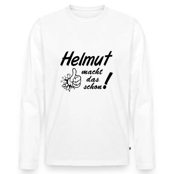 Helmut , Vorname,Namensschild,Name,Fun Shirt (25) - Männer Premium Bio Langarmshirt - Weiß - Vorne - Nico (187cm)