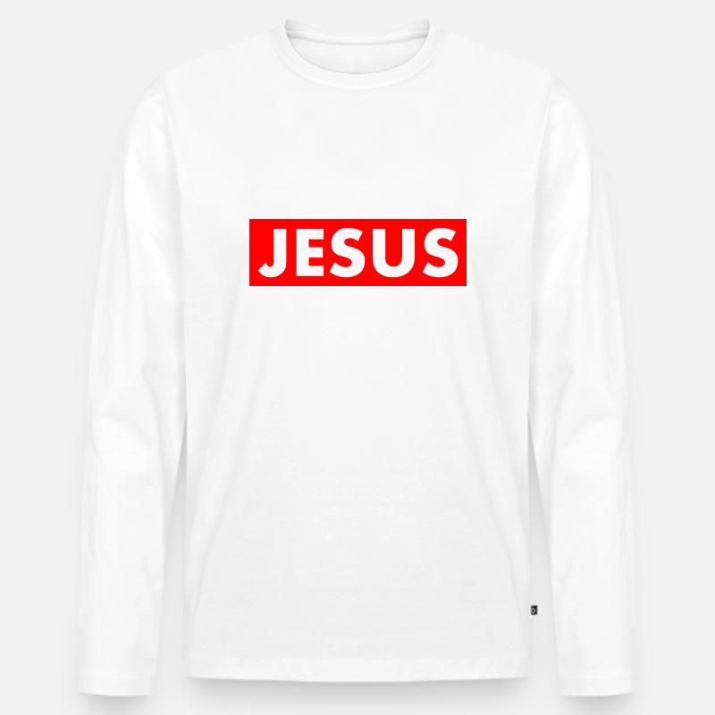 Jesus - Männer Premium Bio Langarmshirt - Weiß