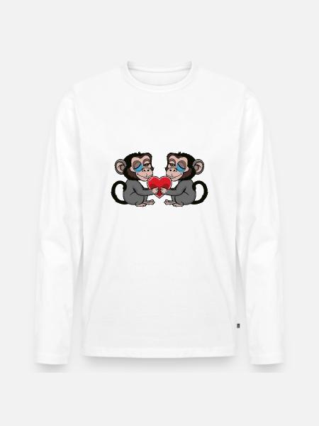 Monkey Heart Valentine's Day - Men's Premium Organic Long Sleeve Shirt - white
