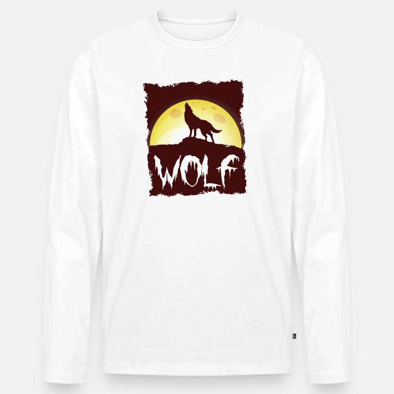 Wolf - Männer Premium Bio Langarmshirt - Weiß