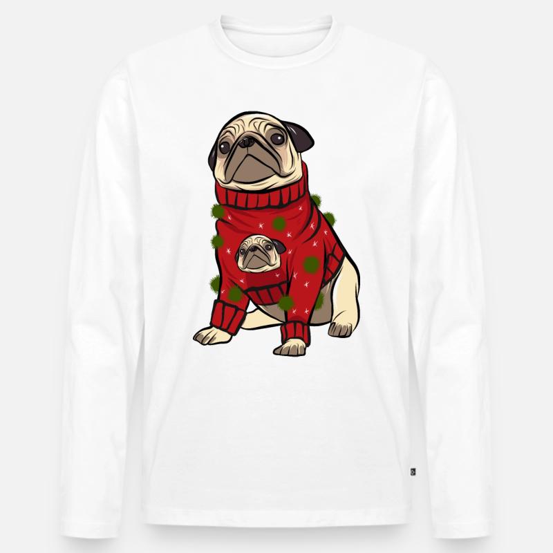 Mops im hässlichen Weihnachtspullover - Männer Premium Bio Langarmshirt - undefined