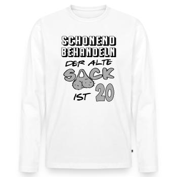 Geburtstag 20 Schonend behandeln Alter Sack ist 20 - Männer Premium Bio Langarmshirt - Weiß - Vorne - Nico (187cm)