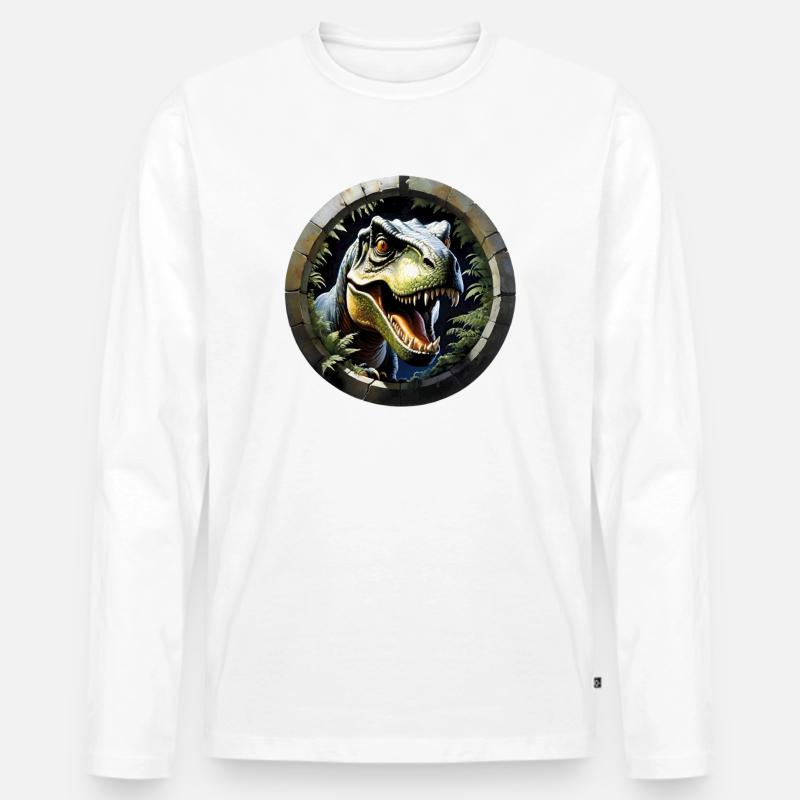 T-Rex - Männer Premium Bio Langarmshirt - Weiß