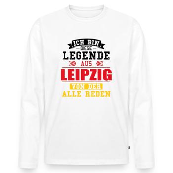Stadt Leipzig Deutschland Legende Spruch - Männer Premium Bio Langarmshirt - Weiß - Vorne - Nico (187cm)