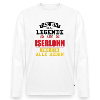 Stadt Iserlohn Deutschland Legende Spruch - Männer Premium Bio Langarmshirt - Weiß - Vorne - Nico (187cm)