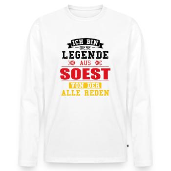 Stadt Soest Deutschland Legende Spruch - Männer Premium Bio Langarmshirt - Weiß - Vorne - Nico (187cm)