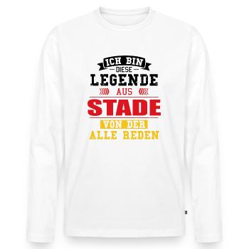 Stadt Stade Deutschland Legende Spruch - Männer Premium Bio Langarmshirt - Weiß - Vorne - Nico (187cm)