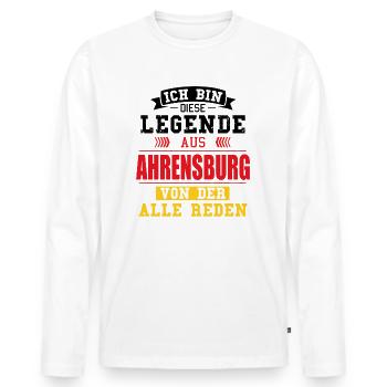 Stadt Ahrensburg Deutschland Legende Spruch - Männer Premium Bio Langarmshirt - Weiß - Vorne - Nico (187cm)