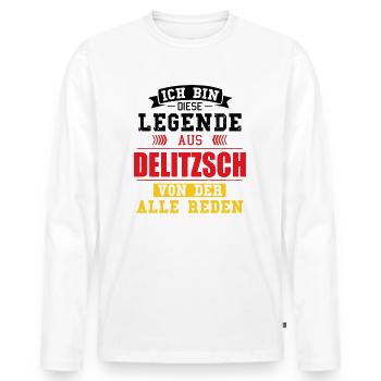 Stadt Delitzsch Deutschland Legende Spruch - Männer Premium Bio Langarmshirt - Weiß - Vorne - Nico (187cm)