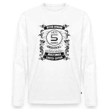 Seit 5 Jahren Hochzeitstag Hölzerne Hochzeit Ehe - Männer Premium Bio Langarmshirt - Weiß - Vorne - Nico (187cm)