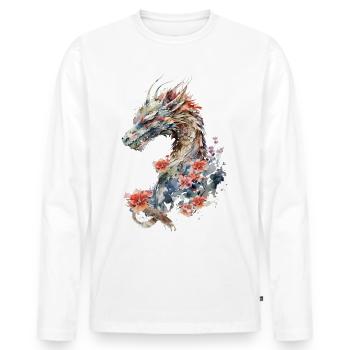 Dragon aquarelle japonais - T-shirt manches longues Premium bio Homme - blanc - Devant - Nico (187cm)