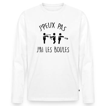 Pétanque Humour Boules - T-shirt manches longues Premium bio Homme - blanc - Devant - Nico (187cm)