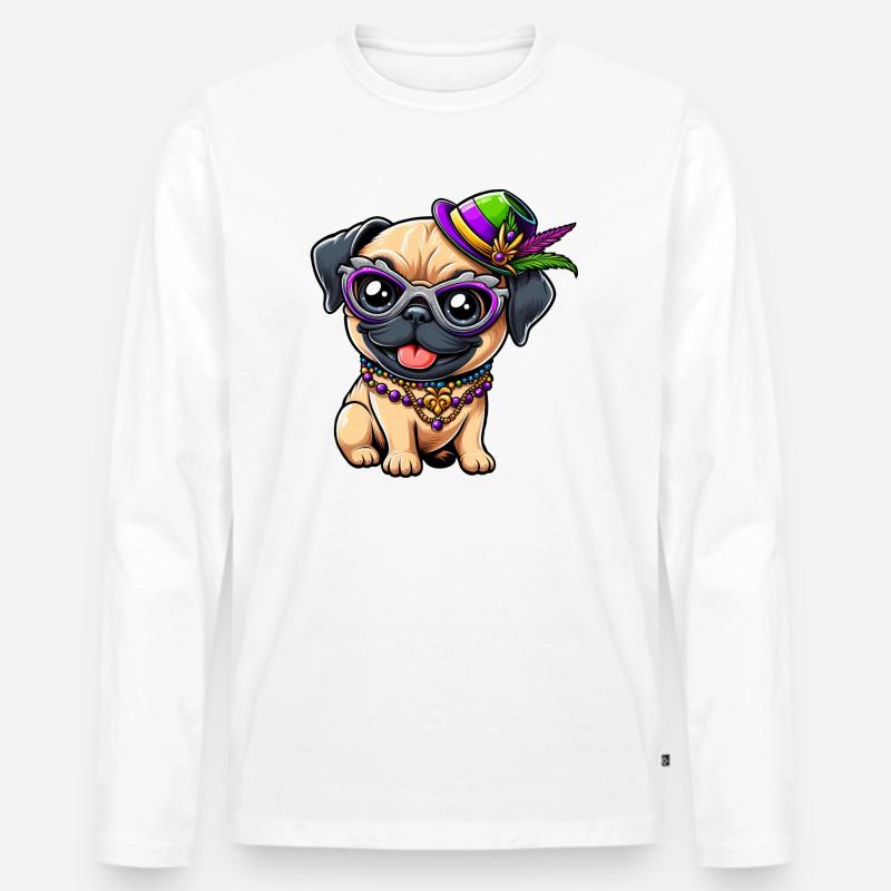 Mardi Gras Mops Comic-Stil - Männer Premium Bio Langarmshirt - undefined