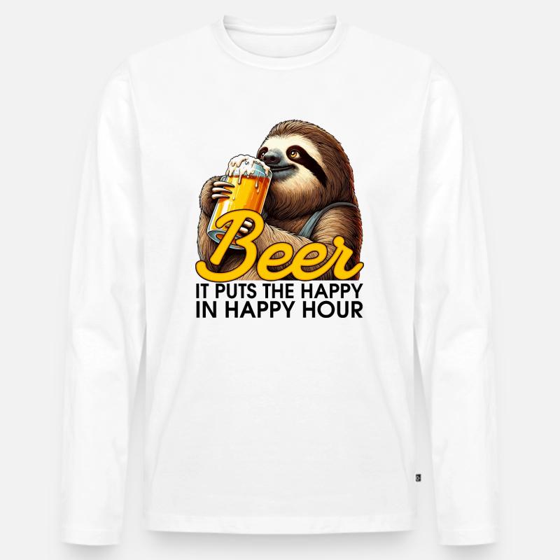 Happy Hour Bier Faultier Geschenk - Männer Premium Bio Langarmshirt - Weiß