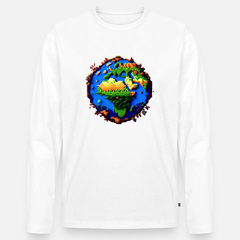 Pixel-Erde - Männer Premium Bio Langarmshirt - Weiß