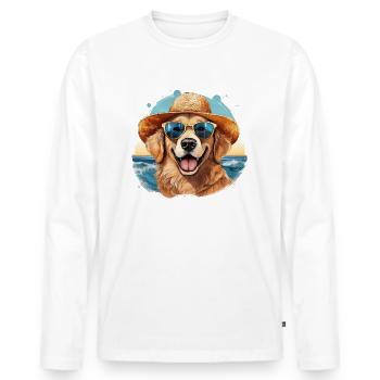Cheerful golden retriever on the beach - Men's Premium Organic Long Sleeve Shirt - white - Front - Nico (187cm)
