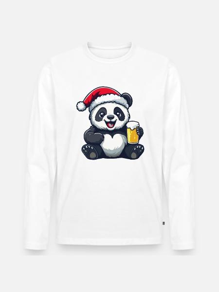 Panda Bière de Noël Drôle - T-shirt manches longues Premium bio Homme - 