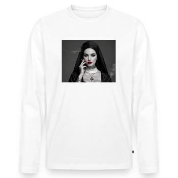 Nonne smoking - T-shirt manches longues Premium bio Homme - blanc - Devant - Nico (187cm)