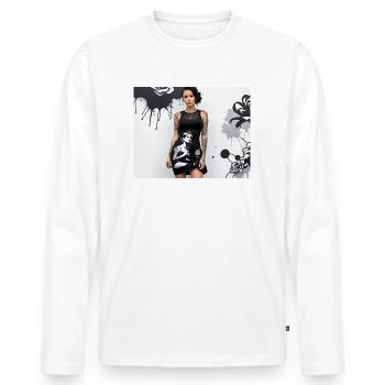Éclaboussures noires femme robe avec motif omikly - T-shirt manches longues Premium bio Homme - blanc - Devant - Nico (187cm)
