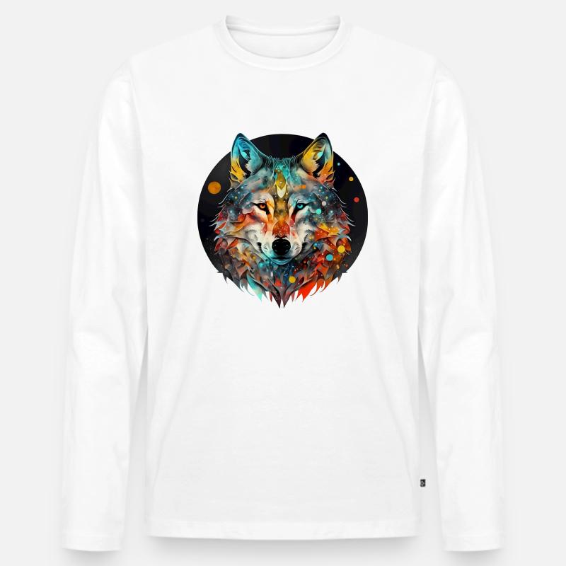 Wolf Mandala mystisch - Männer Premium Bio Langarmshirt - Weiß