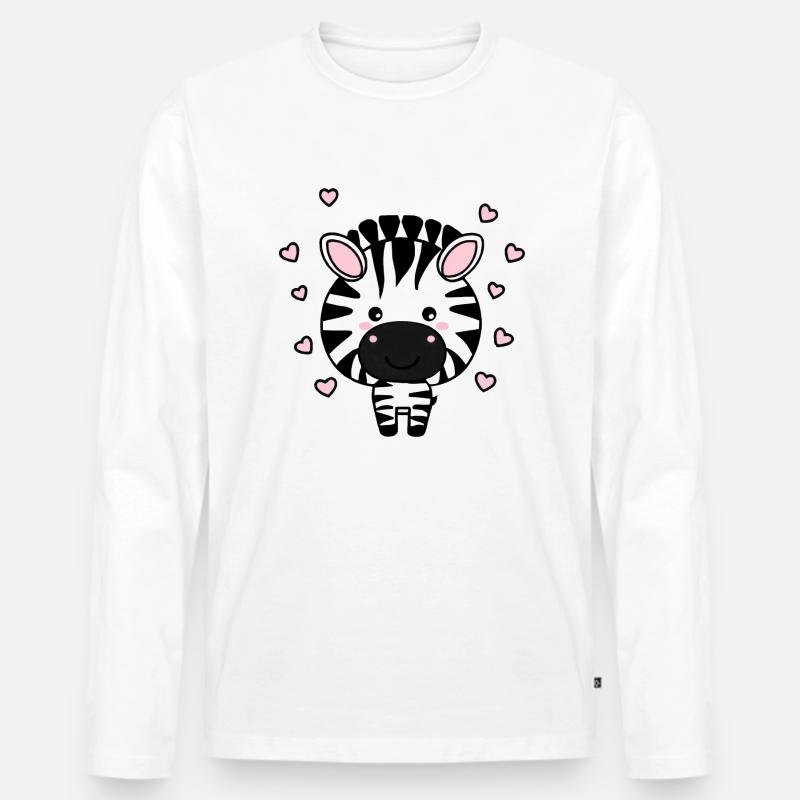 Süßes Zebra mit Herzchen - Männer Premium Bio Langarmshirt - Weiß