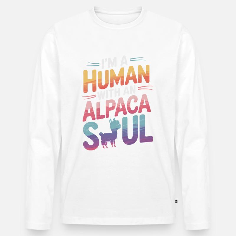 Alpaka Llama - Männer Premium Bio Langarmshirt - Weiß