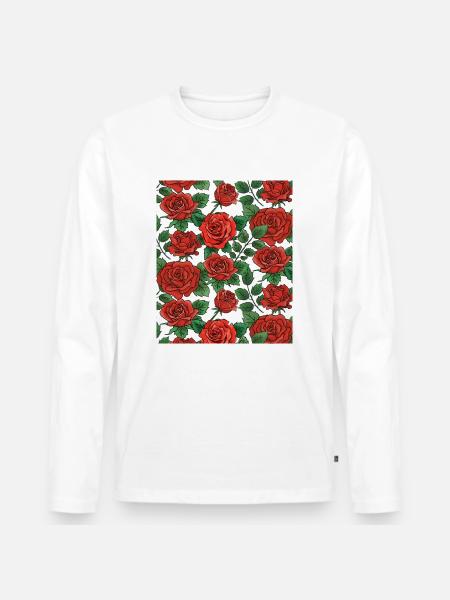 Roses Pattern - Men's Premium Organic Long Sleeve Shirt - white