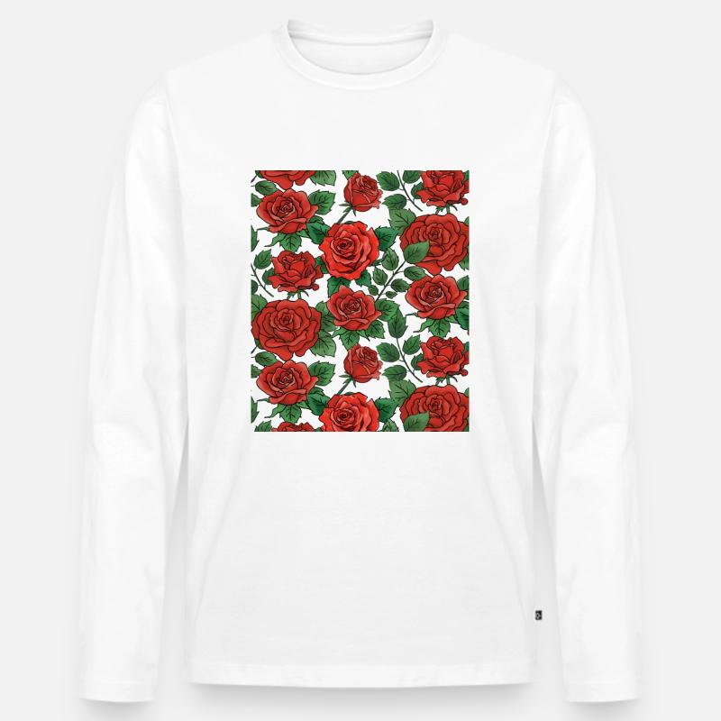 Rosen Muster - Männer Premium Bio Langarmshirt - Weiß