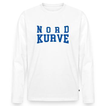 NORDKURVE - FUSSBALLFAN - STADION - FUSSBALLSPIEL - Männer Premium Bio Langarmshirt - Weiß - Vorne - Nico (187cm)